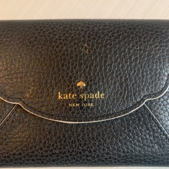 Kate Spade Black Pebble Leather Scallop Trim Wallet Leewood Place Tavy - Picture 11 of 12